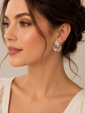 Yeno Faceted Crystal Stud Earrings Faux Pearl Multicolor Rhinestone Silver Tone